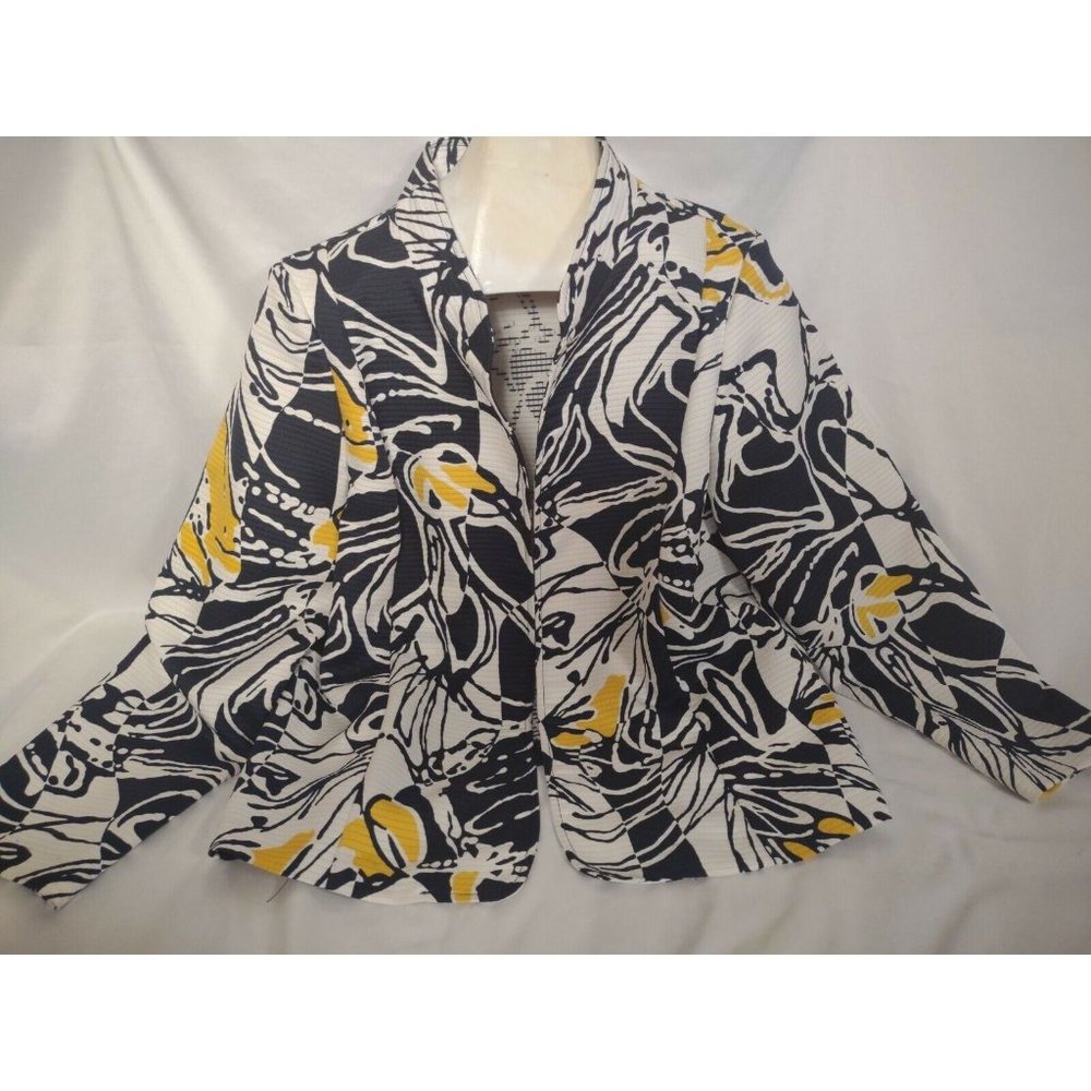 Chic Abstract Black/Navy Blue, Whie and Yellow Blazer